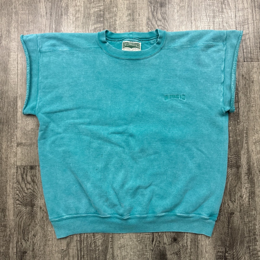 Vtg Levi's Faded Blue Cut Off Short Sleeve Sweatshirt Gym Workout Bodybuilding